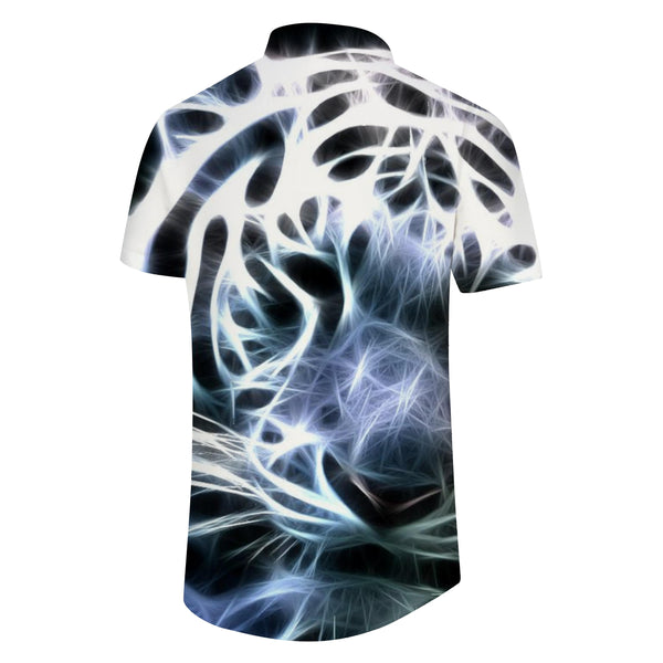 
Art tiger head fashion loose men's regular short-sleeved shirt summer tropical mixed color beach wear
                