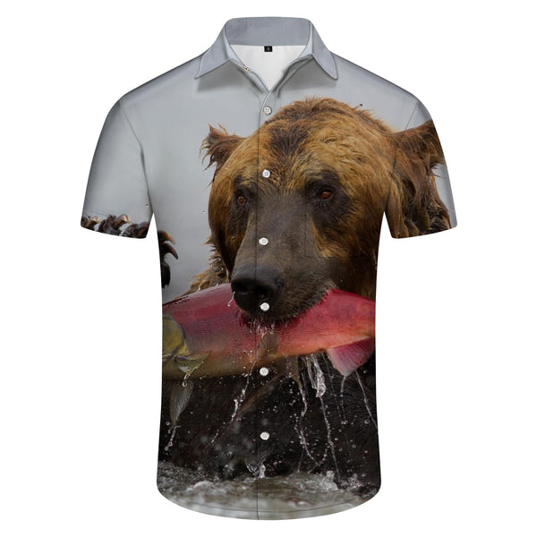 
Summer 3D Printed Animal Brown Bear Fishing Fashion Personality Brown Bear Short Sleeve Lapel Men's Short Sleeve Casual Walking
                