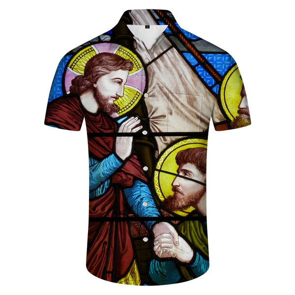 
Jesus 3D Printed Graphic Hawaiian Shirt Mens Casual and Eternal God Reign Stained Glass Clothing
                