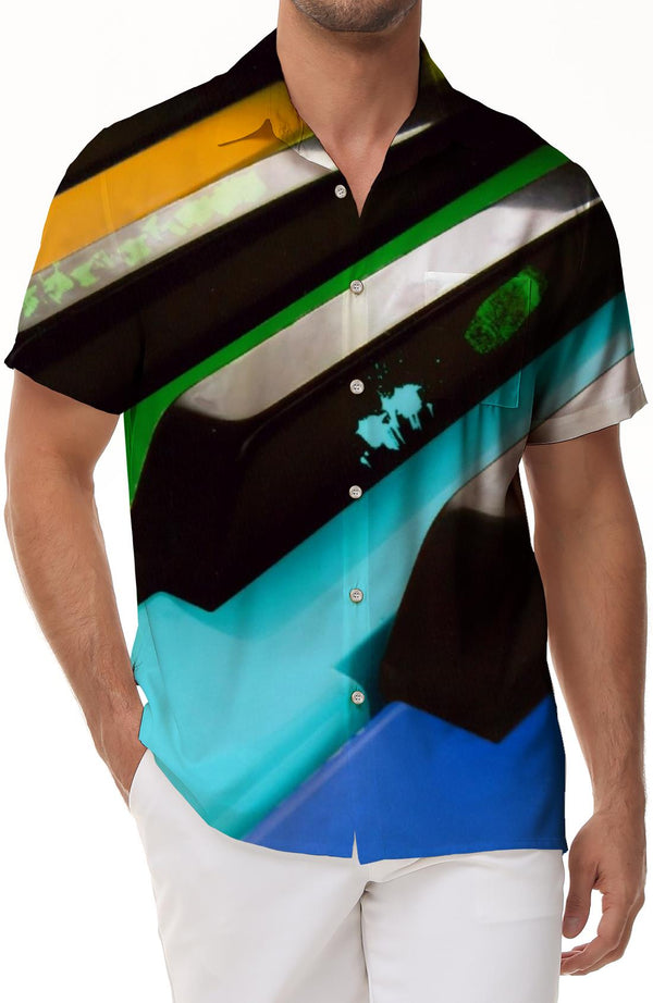 Qinjia Steel Fashion Loose Casual Men's Casual Loose Short Sleeve Shirt Music Funny Keyboard Hawaiian Tropical Four Seasons Short Sleeve Shirt Polyester