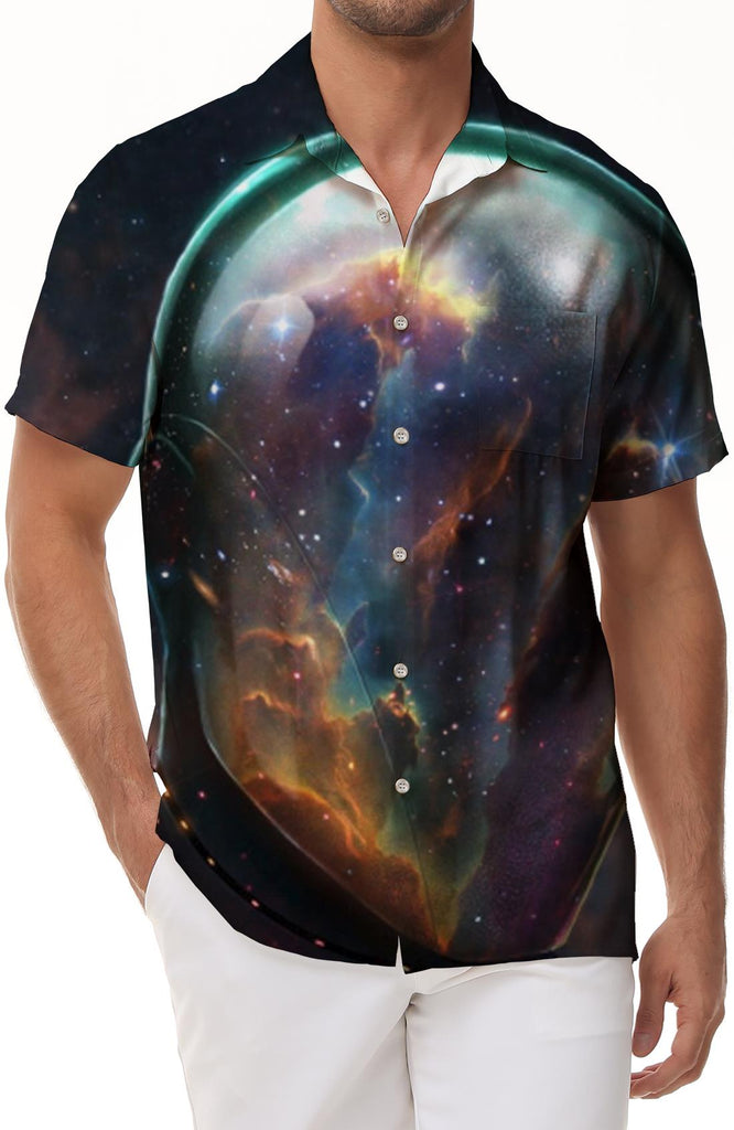 Starry Sky 3D Printed Men's Fashion Hawaiian Shirt Casual Shirt Summer Loose Short Sleeve Top Trendy Lapel Button Beach Shirt Mixed Color