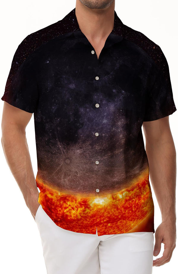 Mars outer space Hawaiian button short-sleeved shirt four seasons fashion style men's comfortable breathable casual short-sleeved shirt pocket
