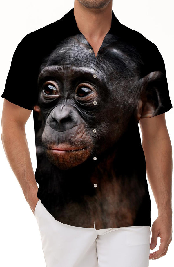 Wise Monkeys Trendy Short Sleeve Men's Vintage Painting Shirt Tops Polyester Fabric Short Sleeve Tropical Men