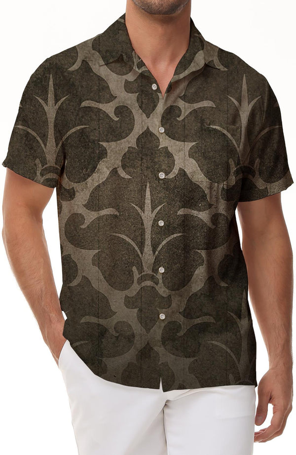 Camouflage Pattern Men's Hawaiian Casual Personalized Button Lapel Short Sleeve Everyday Summer Fishing Outfit Brown