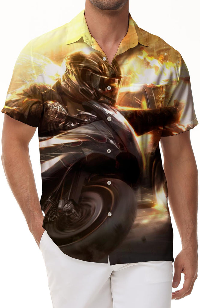 Comfortable and breathable 3D printed men's short-sleeved shirt retro motorcycle sports leisure fashion casual loose outdoor sports