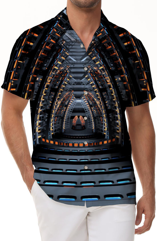 Outer Spaceship Interior Mens Fashion Shirt Comfortable Mens Hawaiian Shirt Casual Cuban Vacation Attire Button Short Sleeve Top