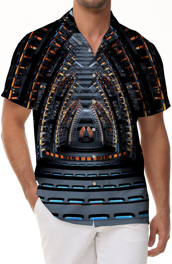 Outer Spaceship Interior Mens Fashion Shirt Comfortable Mens Hawaiian Shirt Casual Cuban Vacation Attire Button Short Sleeve Top