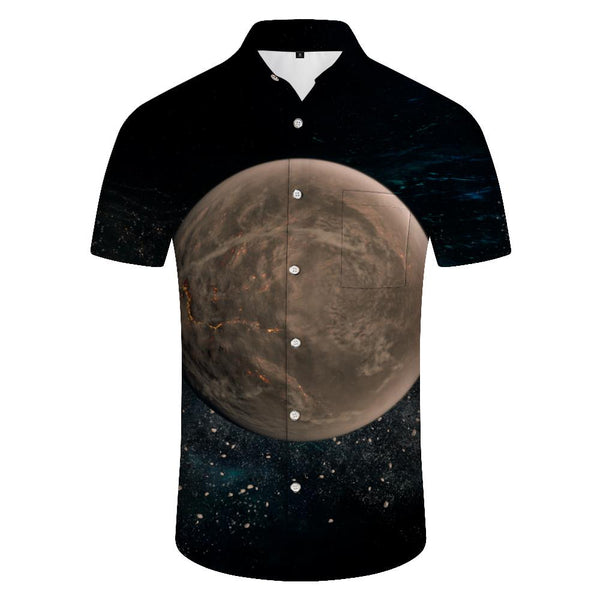 
Wooden ball space planet print trendy tropical summer wear Hawaiian shirt men's retro beach wear
                