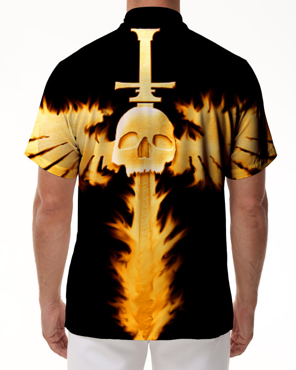 
Gold Skull Hell Sword Fashion Cool Men's Hawaiian Casual Short Sleeve Shirt Pattern Button Top
                