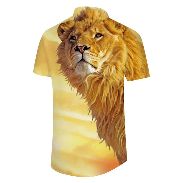 
Gold Wildlife King Lion Men's Short Sleeve Shirt Casual Button Summer Beach Shirt Regular Fit Tops
                