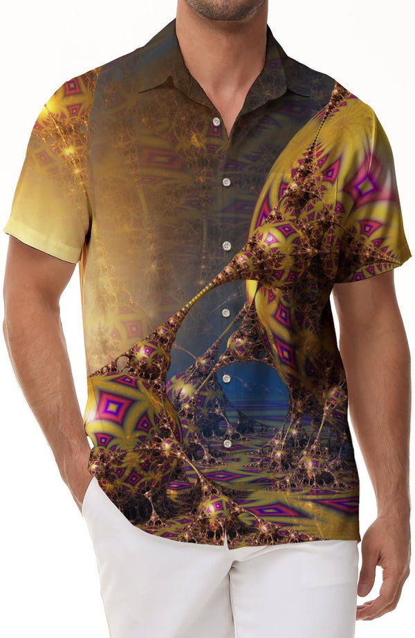 Retro Gold Ball Hawaiian Shirt Casual Shirt Comfortable Fashion Men Button Short Sleeve Tops Men Vacation Clothing Ocean