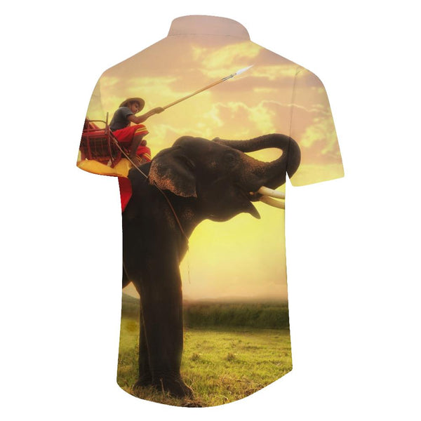 
Thailand Wild Nature Elephant Pattern Print Men's Formal Shirt Casual Button Short Sleeve Summer Beach Shirt Vacation Shirt
                