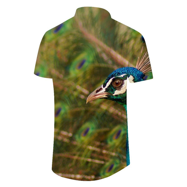 
Green elegant peacock feather men's loose casual short-sleeved shirt outdoor soft modern men's short-sleeved shirt outdoor fishing
                