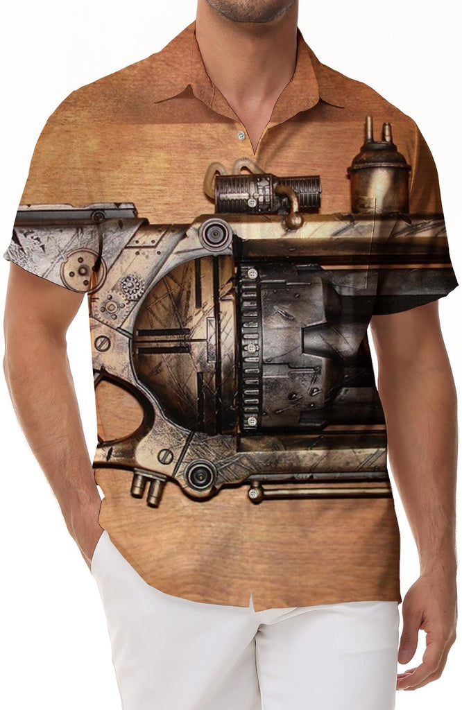 Machine Gun Men's Short Sleeve Shirt Casual Button Summer Beach Shirt Classic Regular Shirt