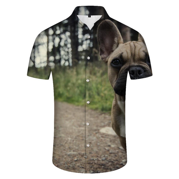 
Ears French Bulldog Print Men's Casual Button Down Summer Beach Button Down Shirt Animal
                