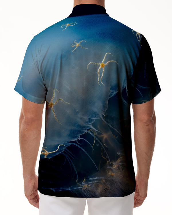 
Artistic jellyfish light blue seabed print pattern casual loose men's short sleeve button down Hawaiian shirt summer
                