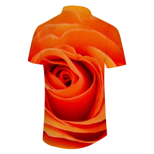 
Orange Rose Men's Casual Button Short Sleeve Cuban Shirt Print Four Seasons Hawaiian Button Pocket Button Shirt Flowers
                