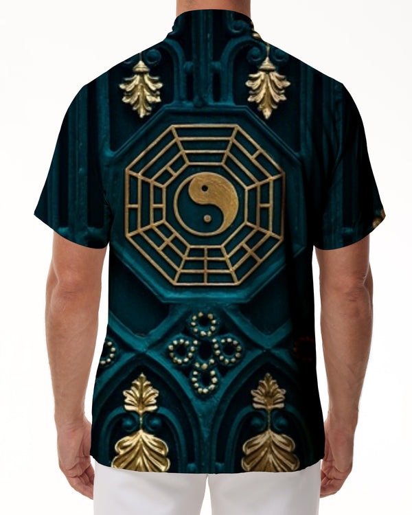 
Ethnic Chinese Ying Yang Flower Men Short Sleeve Button Down Casual Shirts Summer Beach Tops
                