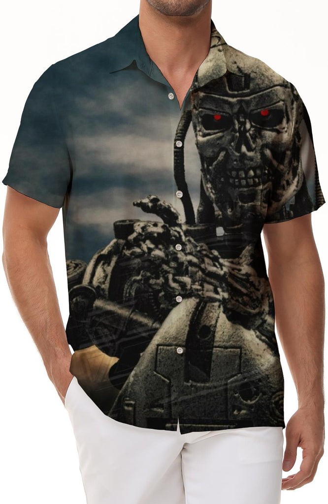 Mech Skeleton Warrior Men's Hawaiian Shirt Tropical Short Sleeve Button Beach Clothing