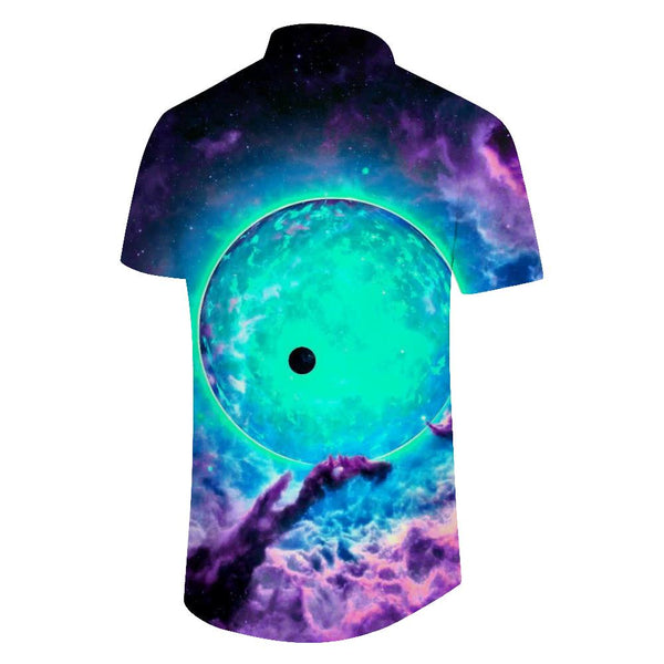 
Starry sky luminous earth casual loose short-sleeved summer men's Hawaiian button short-sleeved lapel beach shirt
                
