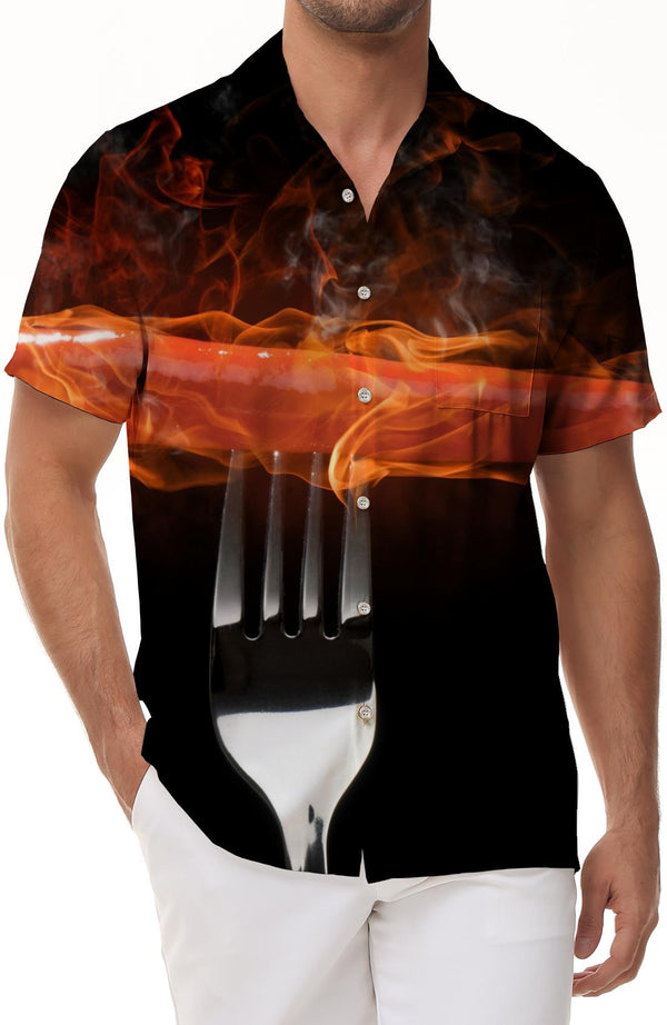 Sausage Flame Short Sleeve Men's Outdoor Fishing Casual Daily Fashion Short Sleeve Button Shirt Four Seasons
