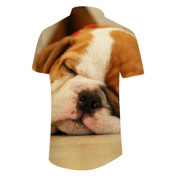 
French Bulldog 3D Digital Printed Pattern Beach Men Short Sleeve Loose Casual Shirt Holiday Beach Summer Tops With Pockets
                