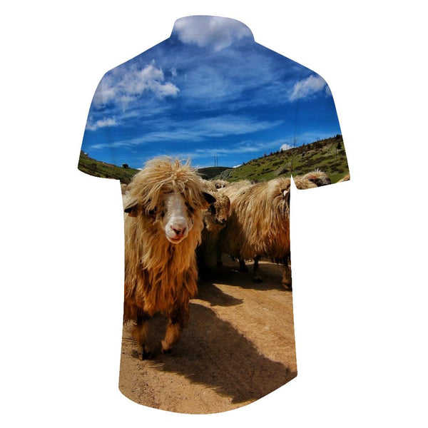 
Plateau Herd Sheep Band Short Sleeve Shirt Men's Button Fun Street Short Sleeve Hawaiian Button Lapel Fashion Print
                