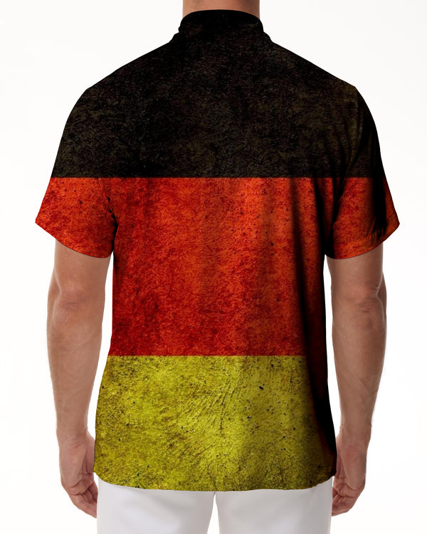 
German flag print pattern 3D digital printing fashionable cool Hawaiian button-down lapel men's casual loose short-sleeved shirt
                