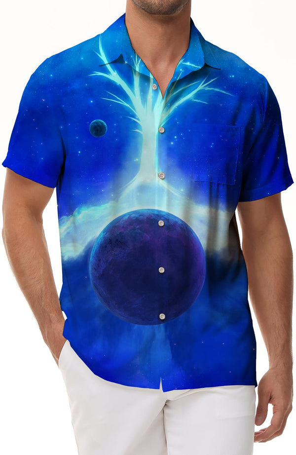 Fantasy art space nature galaxy mens hawaiian shirt beach cropped shirt summer button down shirt men