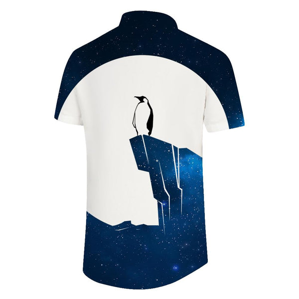 
Penguins on iceberg and moon Men's casual shirts Short sleeves Regular fit Fashion camping beach tops shirts
                