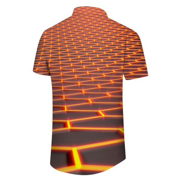
Laser Orange Geometric Tropical Casual Men's Printed Hawaiian Button Short Sleeve Beachwear Abstract Shirt
                