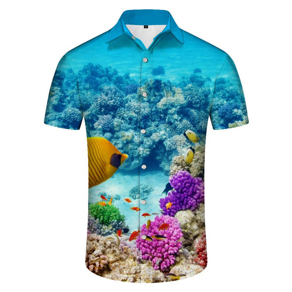 
Hawaiian Shirt Short Sleeve Ocean Fish Coral Reef Men's Button-Down Tropical Vacation Beach Top
                