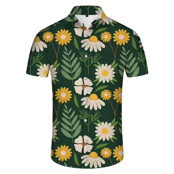 
Hawaiian style fashion flower pattern button-down lapel pocket men's casual loose vacation beach party shirt
                