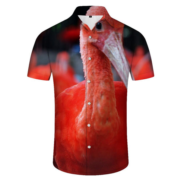
Water flamingo print pattern button men's short-sleeved shirt Hawaiian tropical four seasons beach short-sleeved shirt fun
                