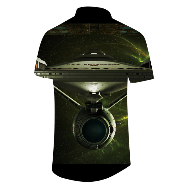 
Retro blue space war element planet and robot print short-sleeved shirt European version
                