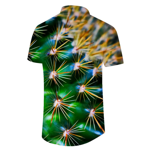 
Desert thorny green cactus hip-hop fun trend plant casual short-sleeved shirt men's vacation beach seaside button lapel pocket short-sleeved shirt Hawaii
                
