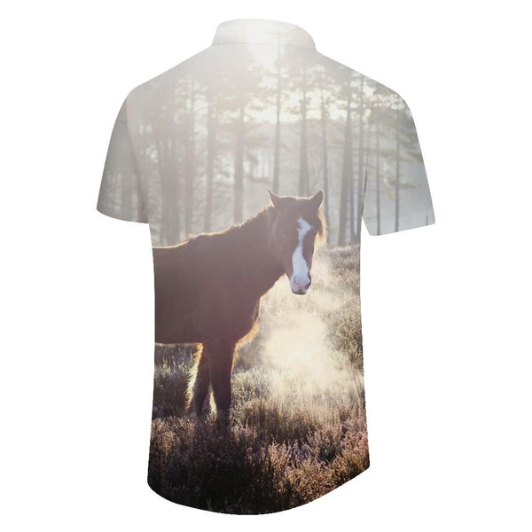 
Jungle Running Horse Men's Casual Button Shirt Short Sleeve Regular Fit Shirt Beach Pocket Top
                