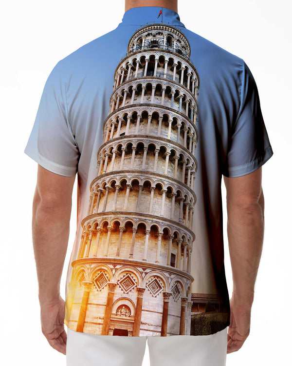 
Italian landmark Leaning Tower of Pisa men's shirt casual Hawaiian short sleeve casual suitable for street fishing
                