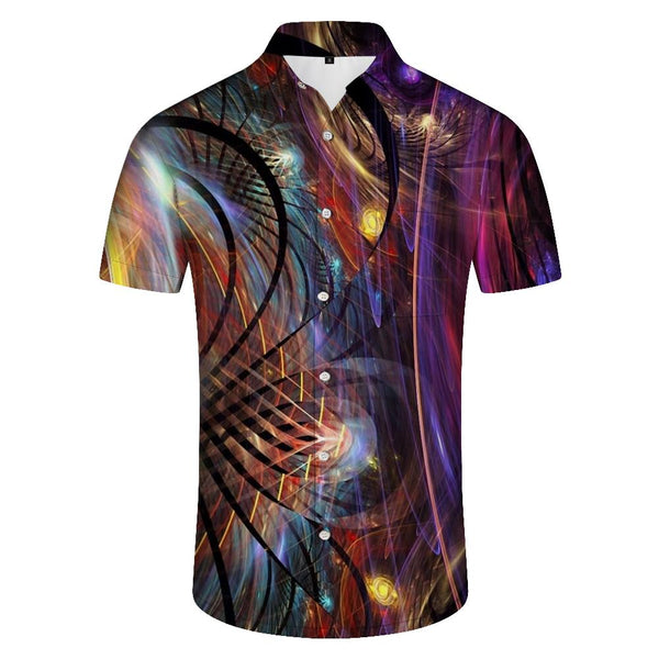 
Dreamy geometric loose version men's casual button short-sleeved shirt tropical rainforest summer seaside beach Hawaiian short-sleeved shirt tops printed pattern
                
