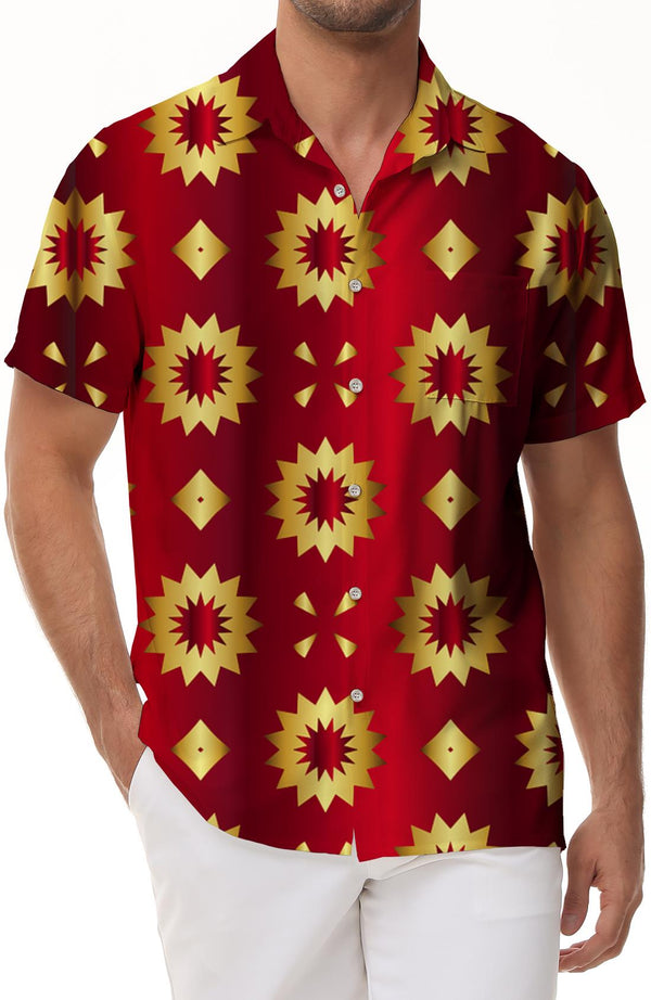 Summer Men's Yellow Sun Pattern Short Sleeve Shirt