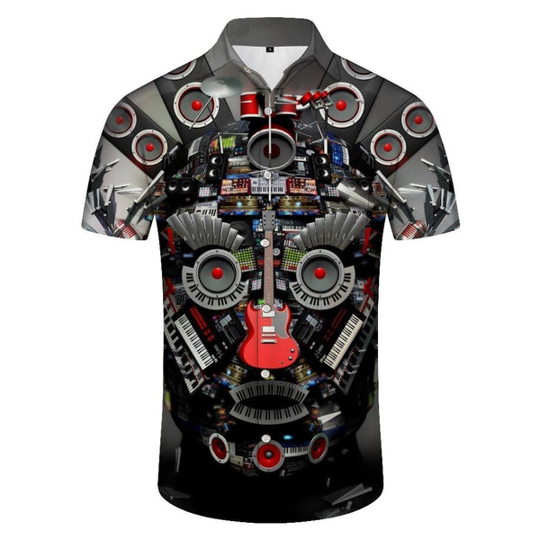 
Lapel music abstract geometric head short-sleeved shirt daily top shirt fashion summer men's short-sleeved shirt daily travel
                