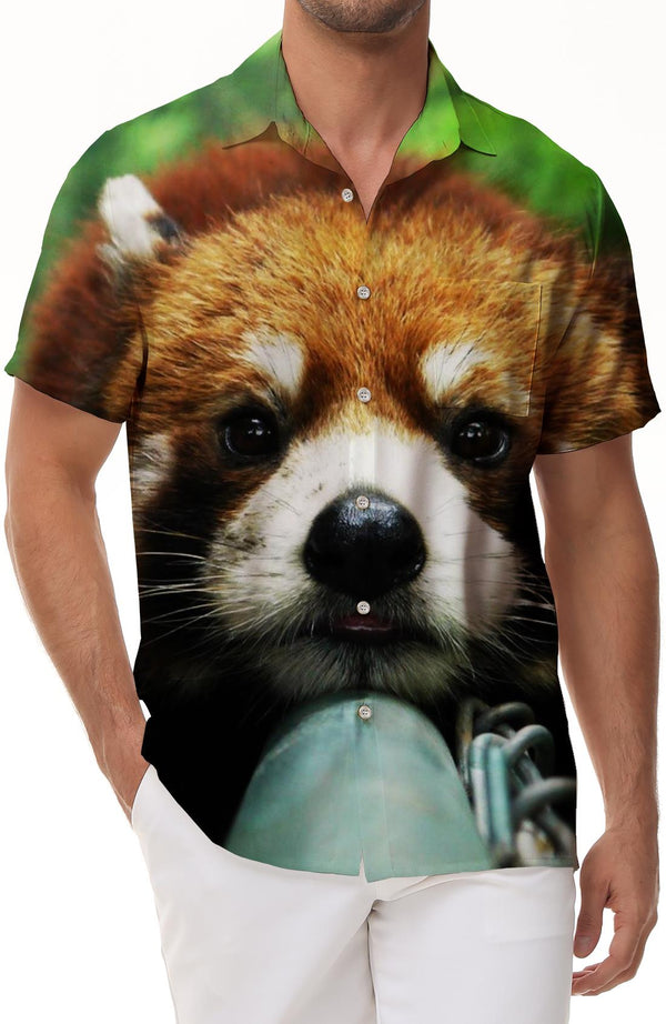 Men's summer shirt short-sleeved red panda pattern tree short-sleeved shirt comfortable shirt button pocket short-sleeved shirt lapel casual simple fashion four seasons