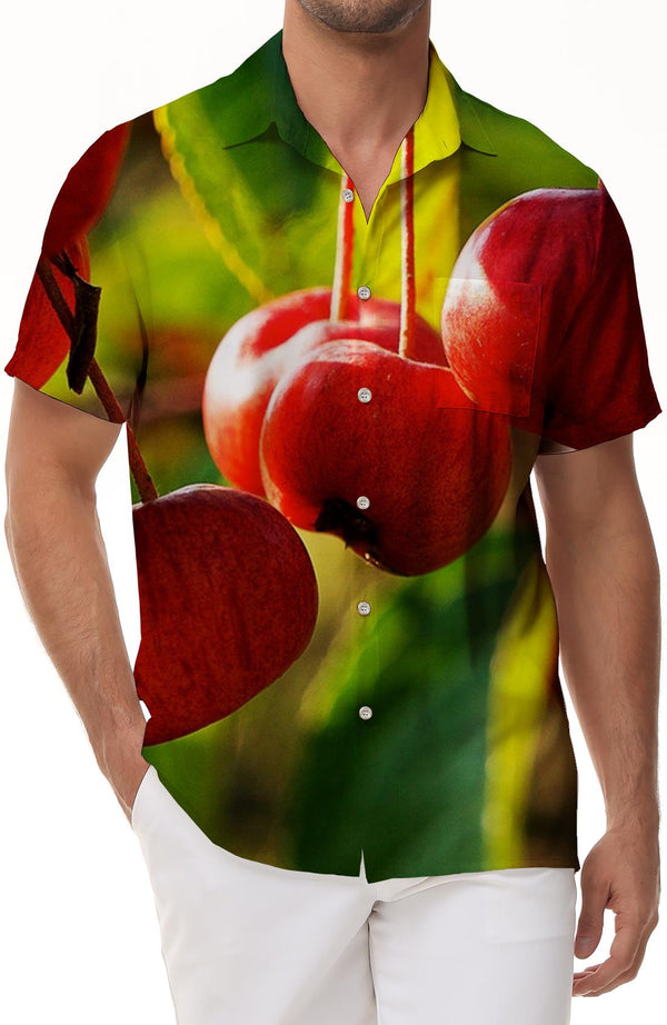 Cherry retro print fashion men's casual short-sleeved shirt breathable and comfortable suitable for summer beach travel
