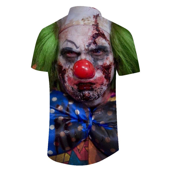 
cos sad clown art painting print long-sleeved shirt single casual shirt loose lapel shirt rich print
                