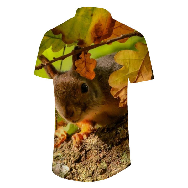 
Men's Fashion Hawaiian Funny Animal Short Sleeve Button Shirt Red Squirrel Design Casual Beach Shirt
                