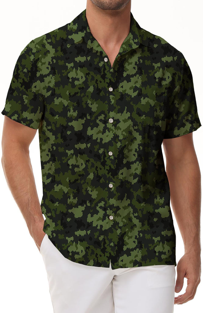 Camouflage Print Men's Shirt Short Sleeve Button-Up Outdoor Hiking Fishing Shirt Casual Seaside Beach Shirt Tops
