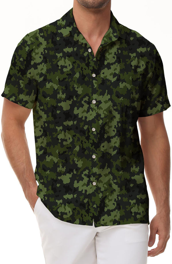 Camouflage Print Men's Shirt Short Sleeve Button-Up Outdoor Hiking Fishing Shirt Casual Seaside Beach Shirt Tops