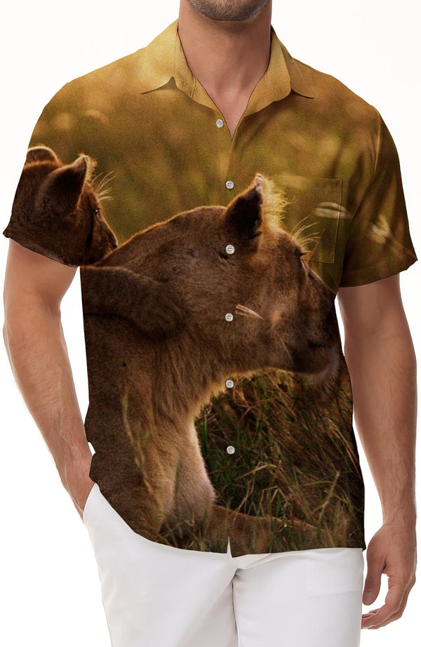Natural Environment Animals Short Sleeve Men's Shirt Casual Button Shirt Translation Summer Tops With Pockets