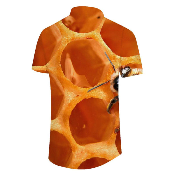 
Bees on Hive Honeycomb Hawaiian Shirt for Men Short Sleeved Casual Summer Beach Shirts
                