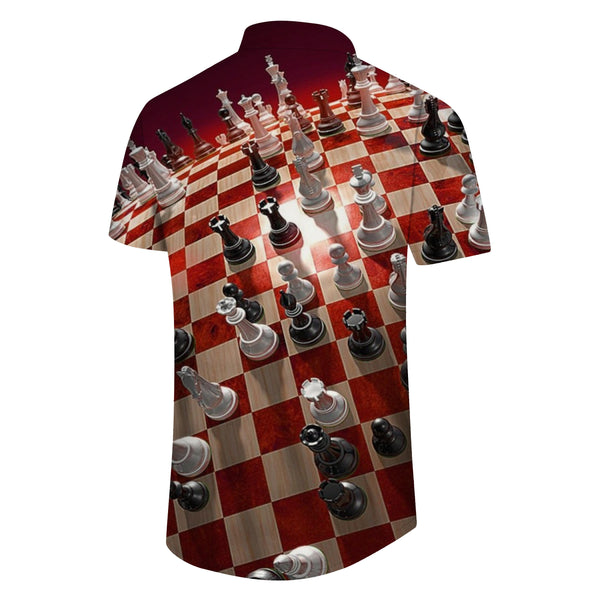 
Chess print casual men's abstract geometric Hawaiian button shirt short sleeve beachwear
                